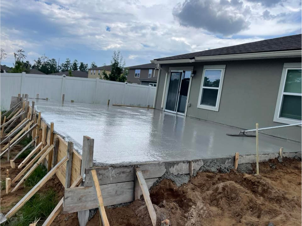 Freshly poured concrete patio
